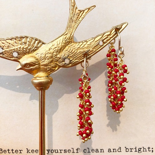 Coral Fringe Hoop Earrings