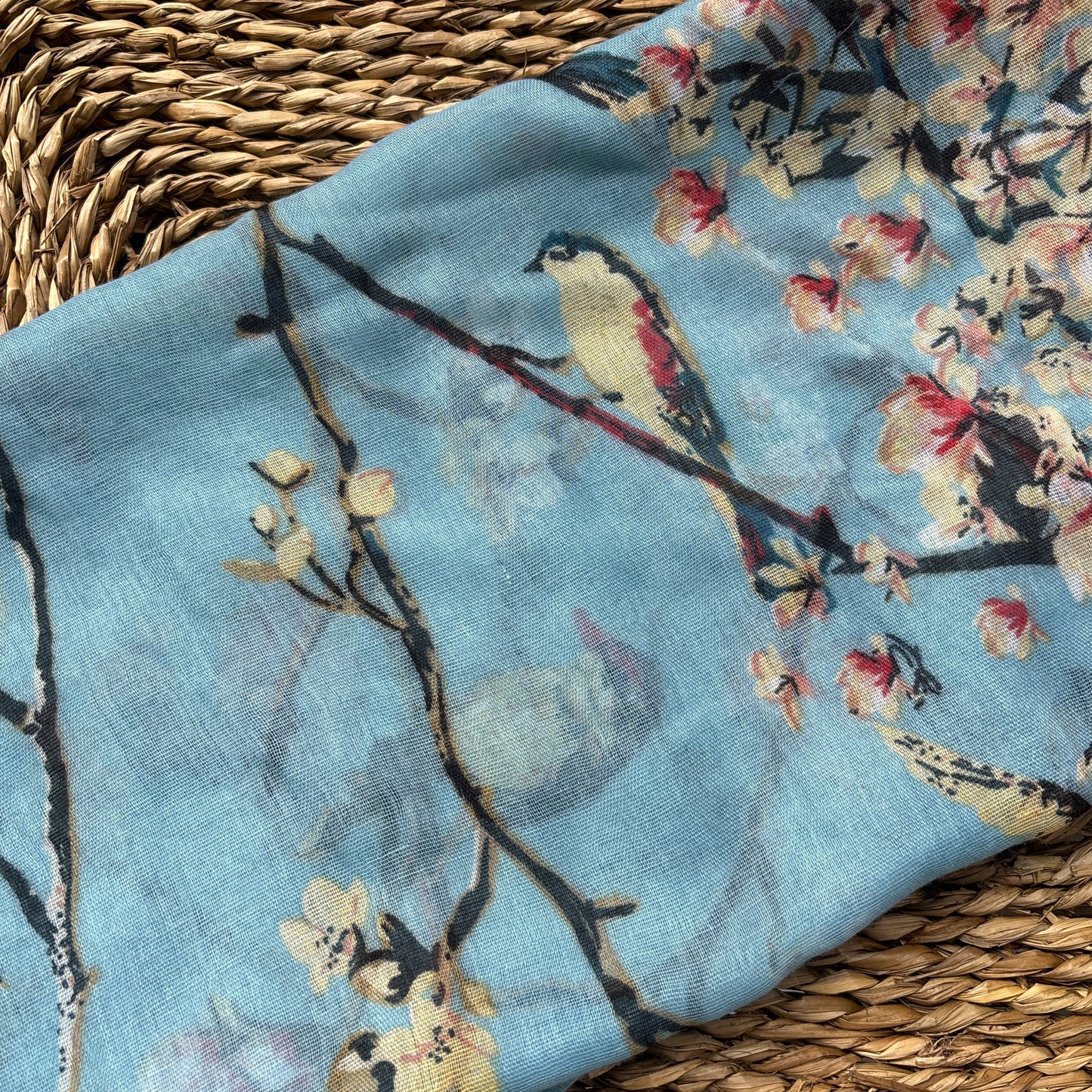 Starling Turquoise Scarf with Pink Flowers