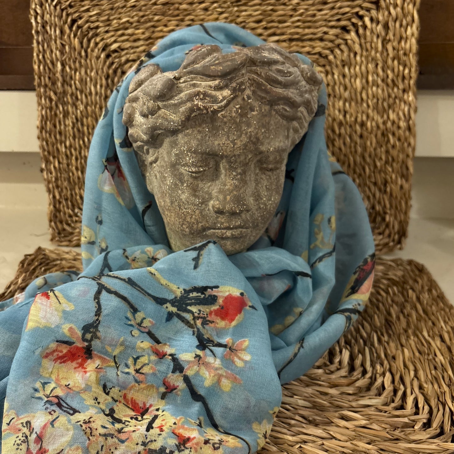 Starling Turquoise Scarf with Pink Flowers