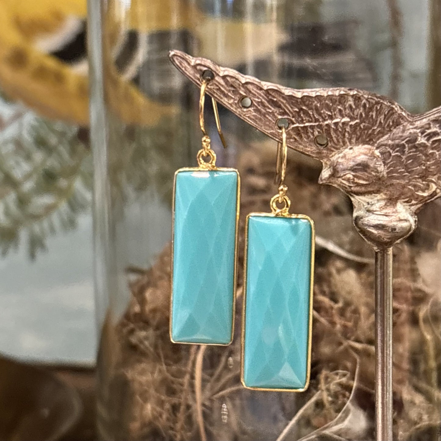 Rectangular Turquoise Drop Earrings