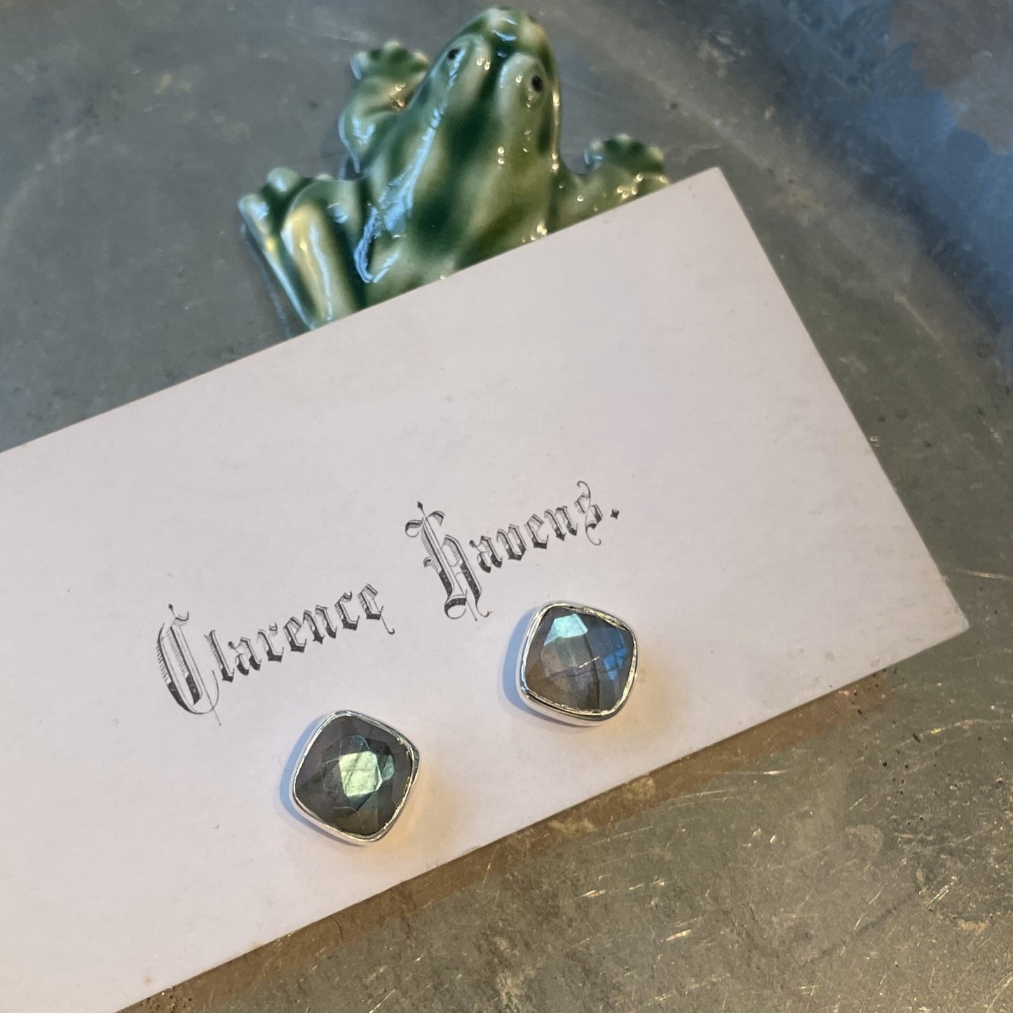 Silver Post Earrings with Labradorite