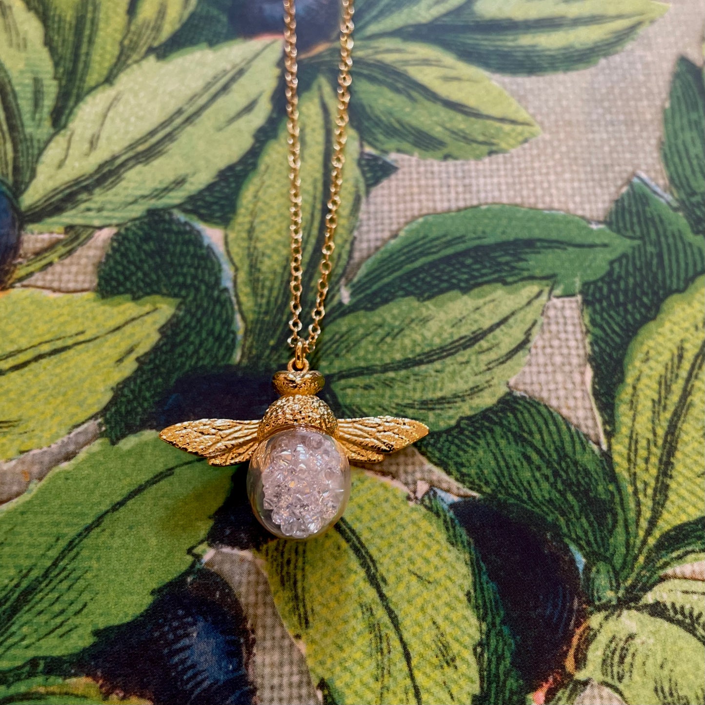 White Crystal Bee Shaker Necklace