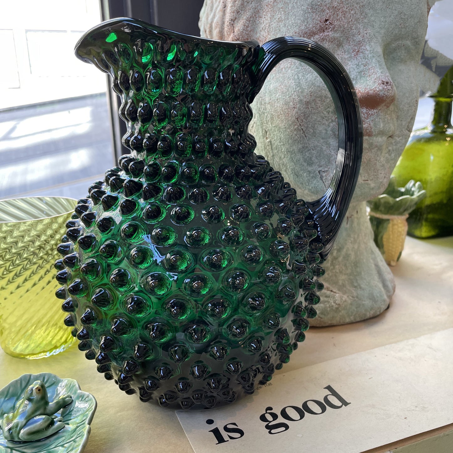 Dark Green Round Hobnail Pitcher