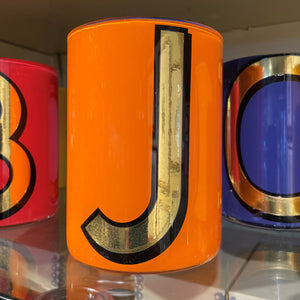 "J" Orange Bridie Hall Alphabet Brush Pot