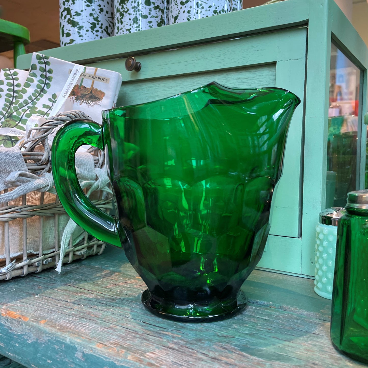 Hunter Green Glass Pitcher, Large