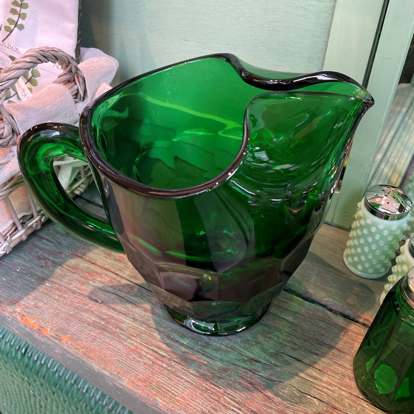 Hunter Green Glass Pitcher, Large