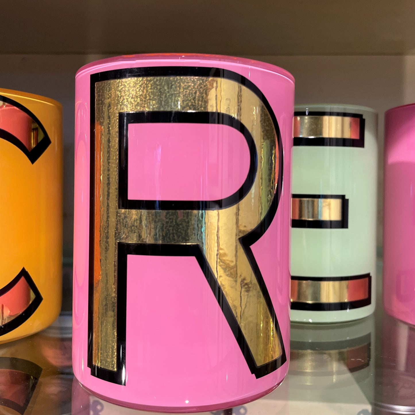 "R" Pink Bridie Hall Brush Pot 1
