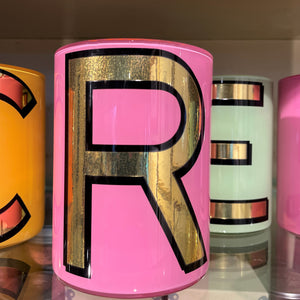 "R" Pink Bridie Hall Alphabet Brush Pot 1