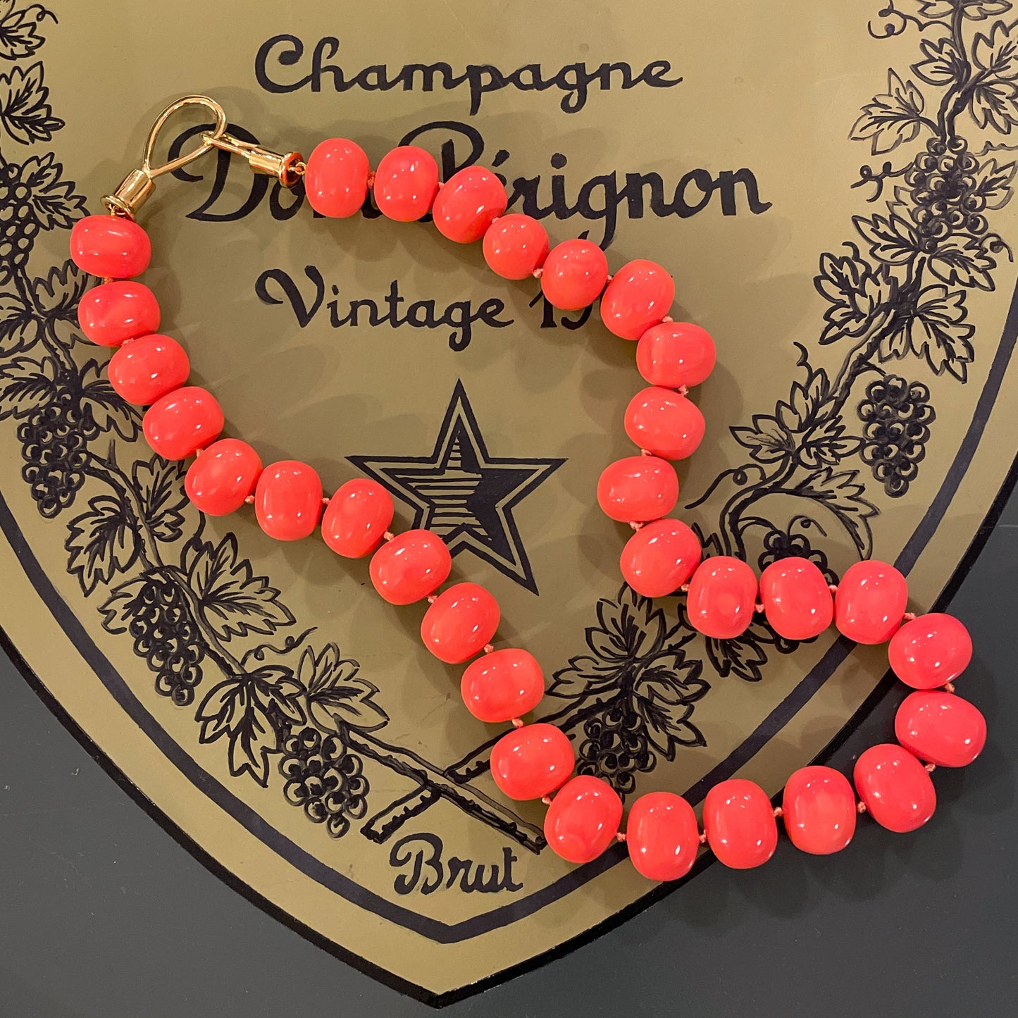 Salmon Coral Pebbles Necklace 24"