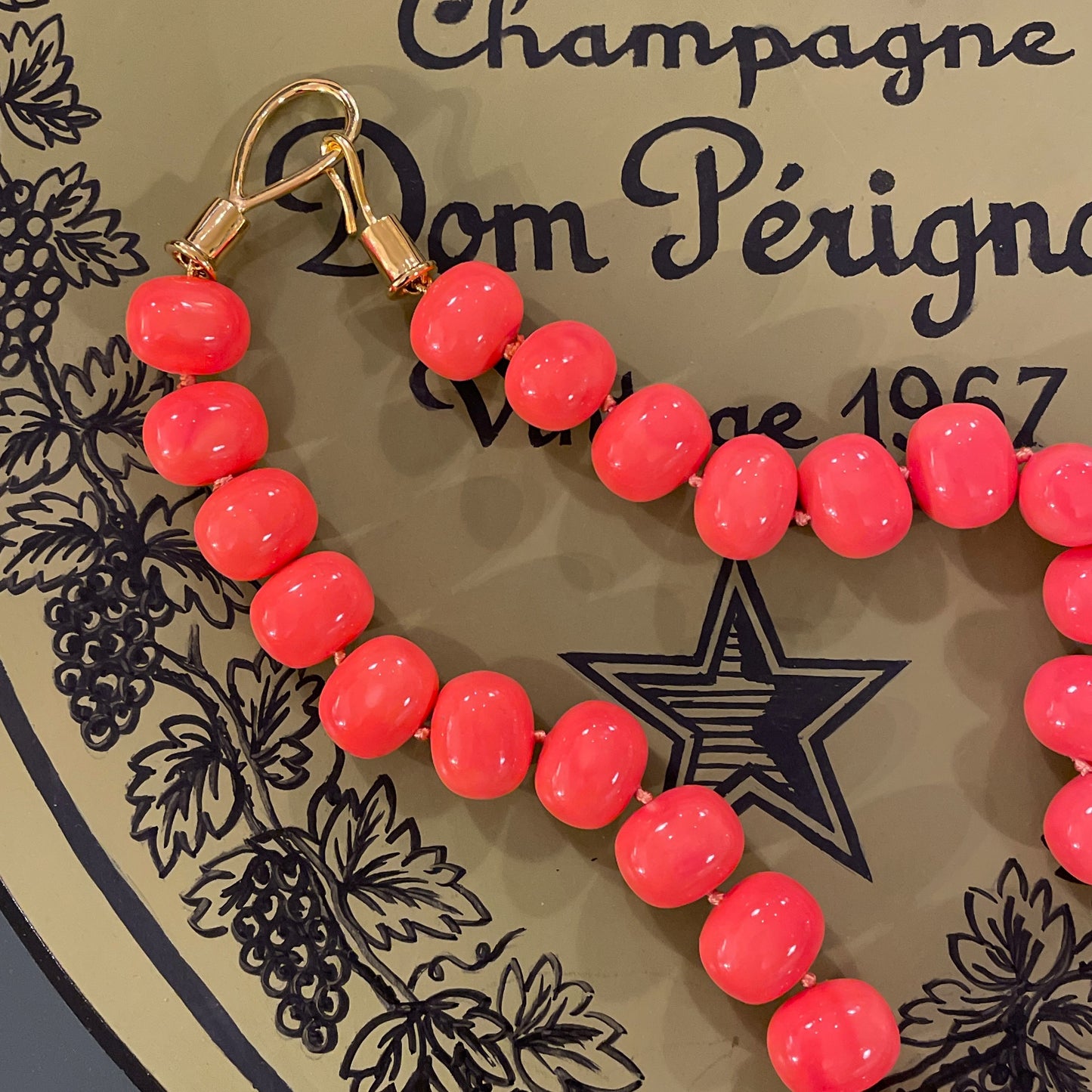 Salmon Coral Pebbles Necklace 24"