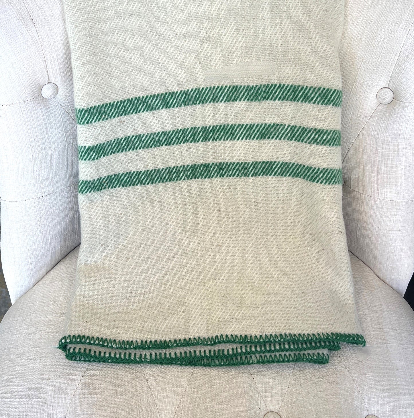 Large Natural with Kelly Green Stripe Blanket