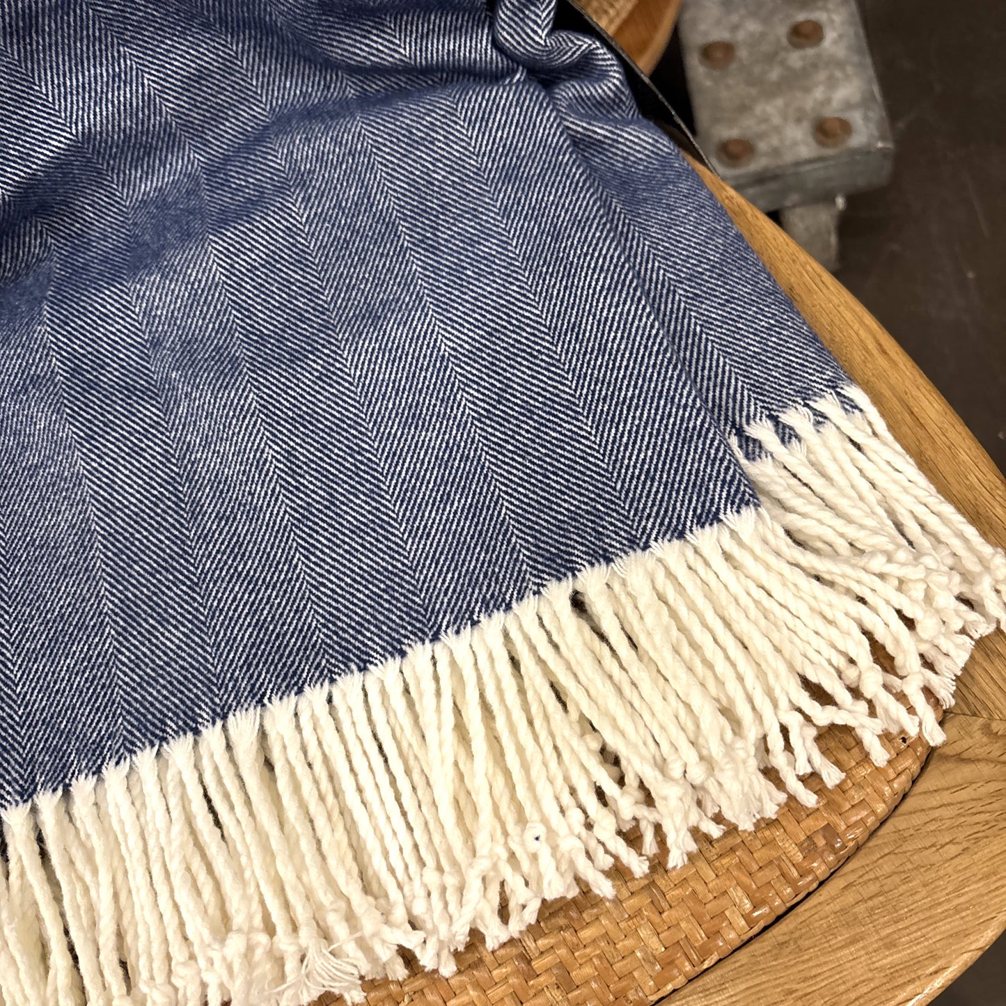 Harbor Blue Herringbone Throw