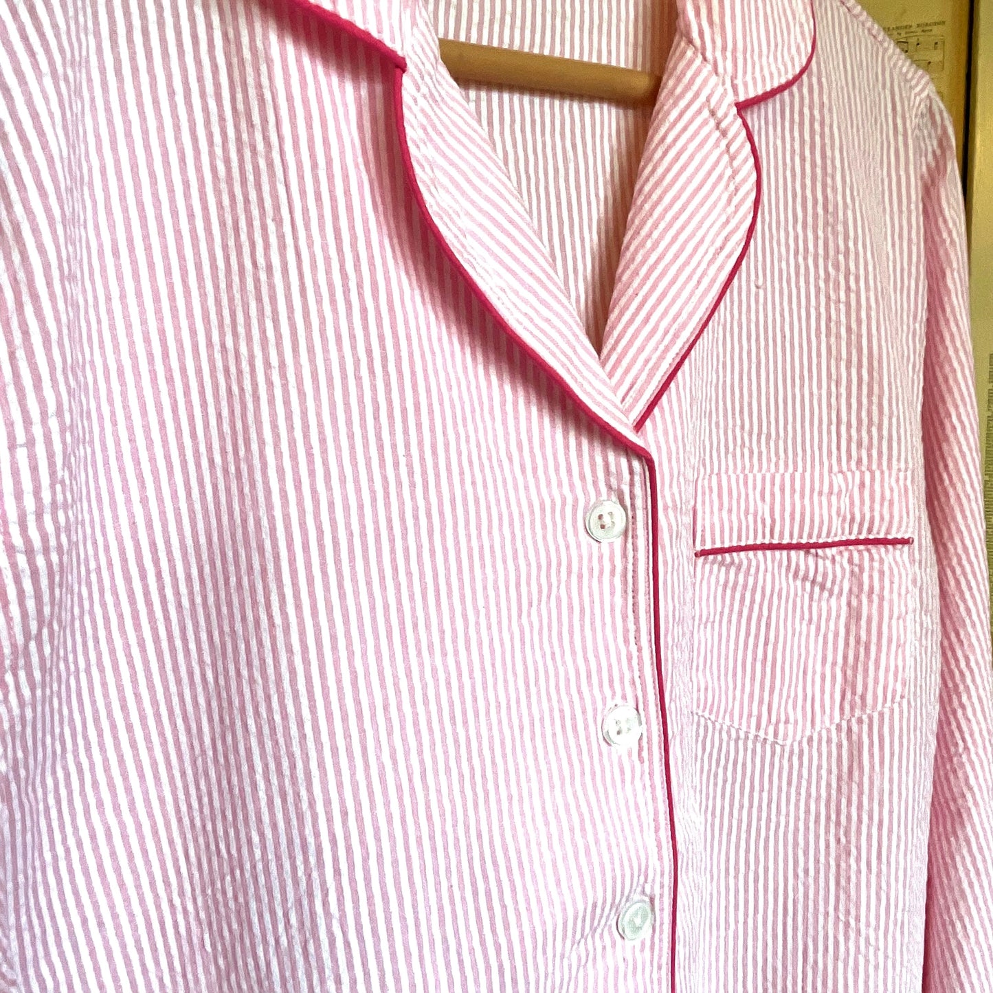 Pink Seersucker Pajama Set, Medium