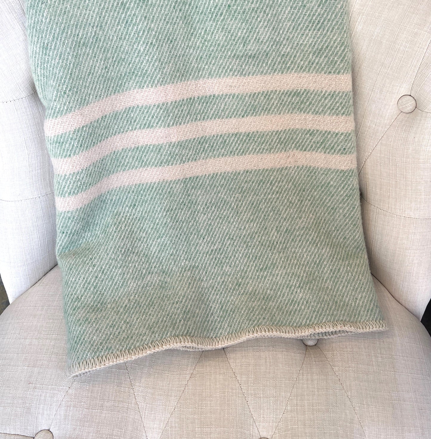 Large Light Green with Natural Stripe Blanket