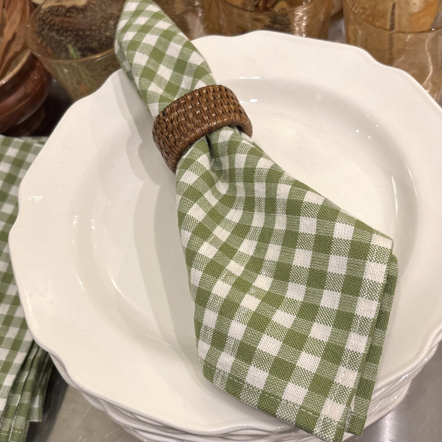 Olive Mini Gingham Napkin Set