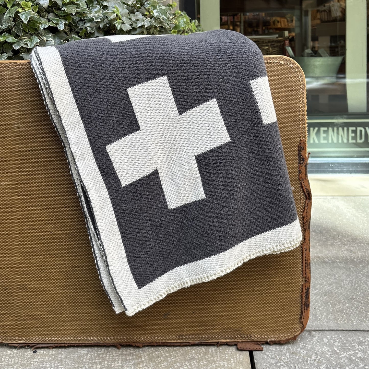 Swiss Cross Charcoal & White Reversible Throw
