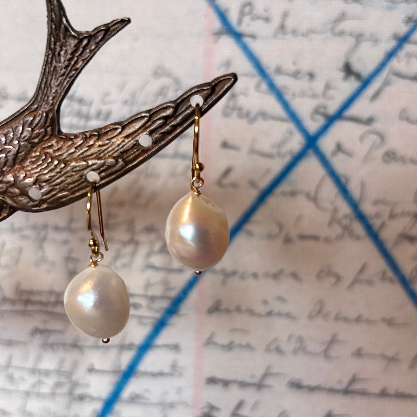 Gold with Baroque Pearl Drop Earrings