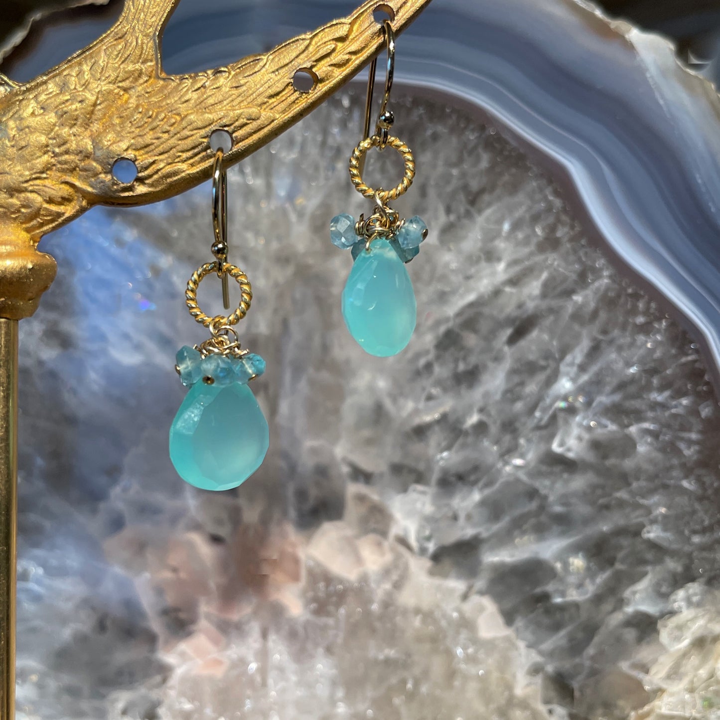 Chalcedony With Cluster Drop Earrings