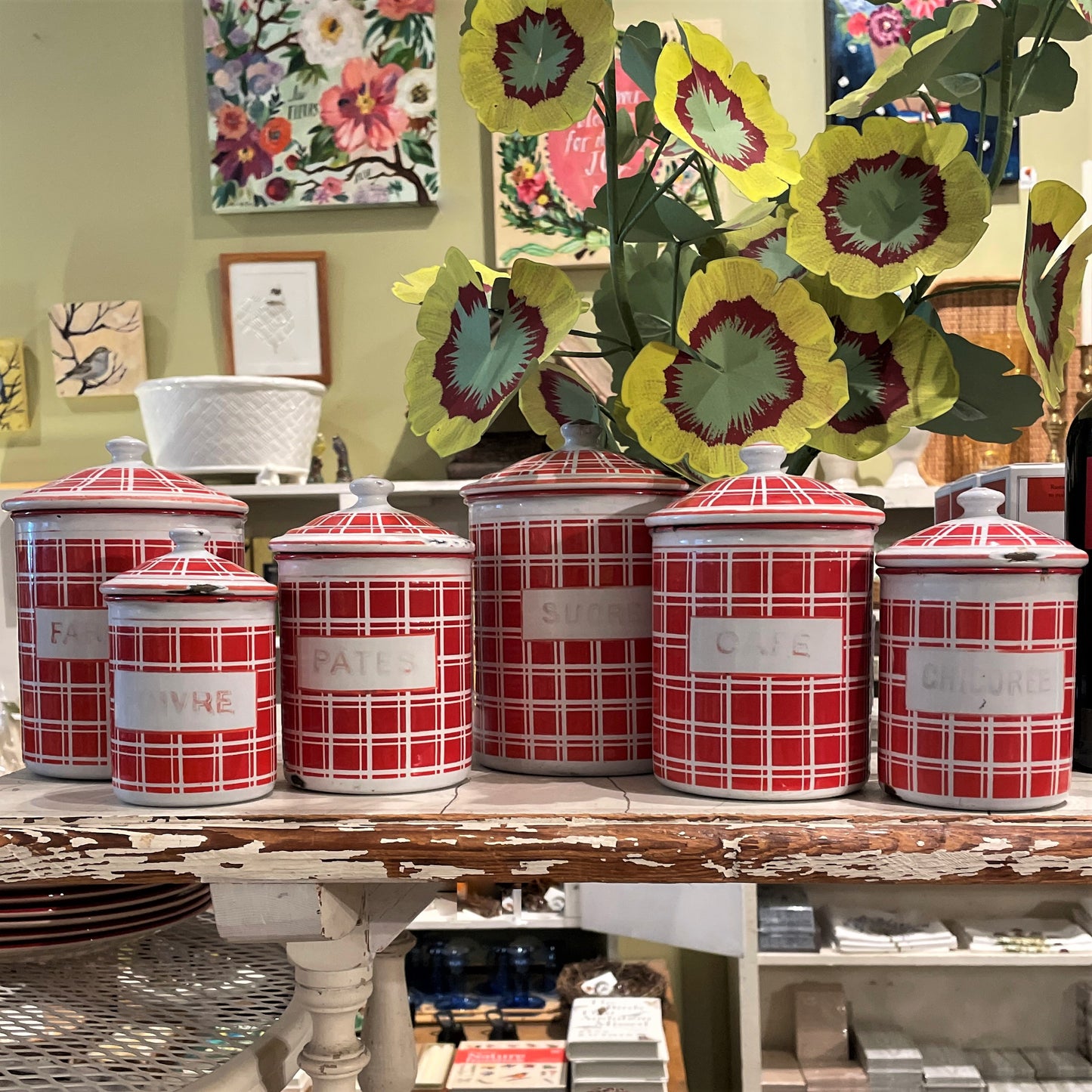 Vintage French Enamel Canister Set