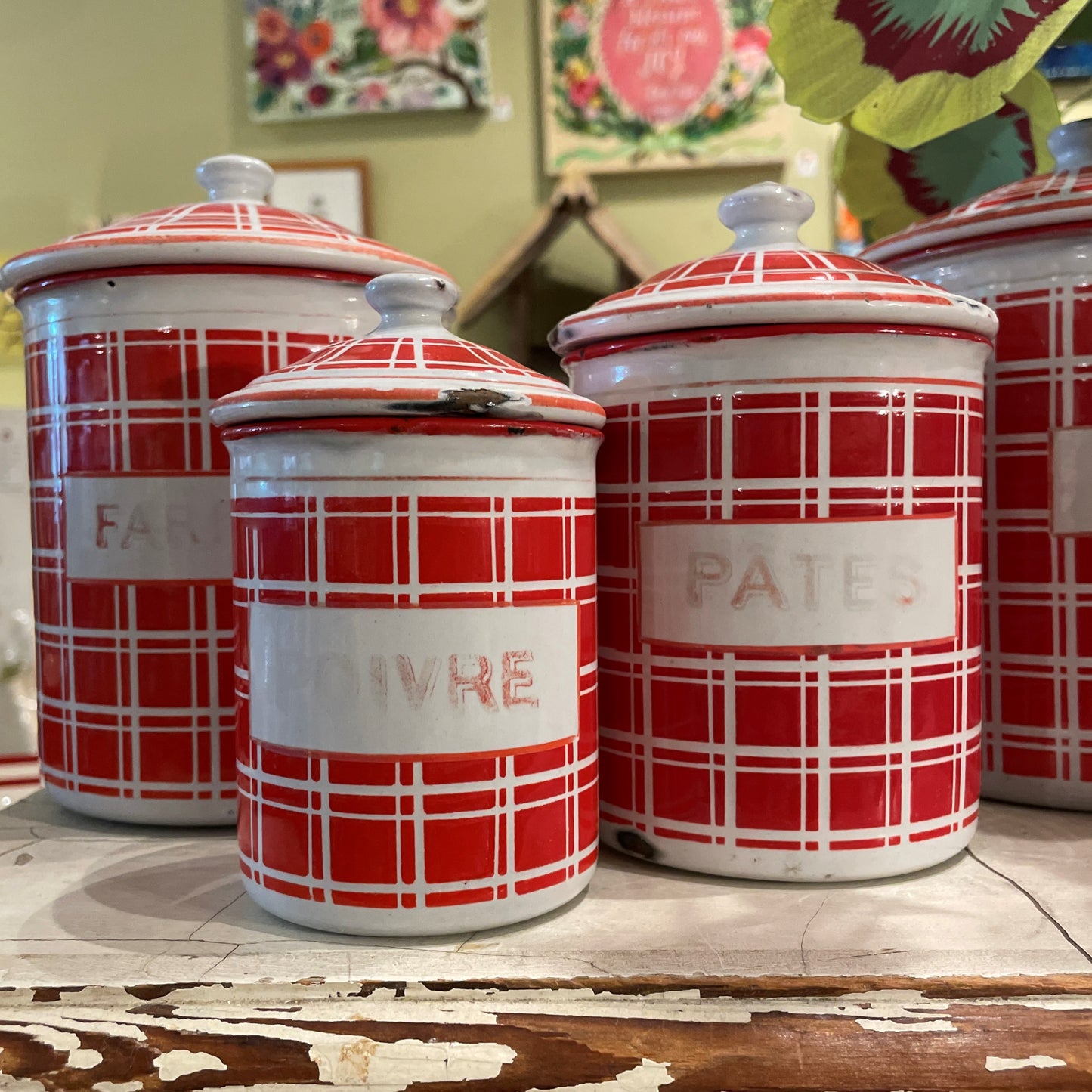Vintage French Enamel Canister Set