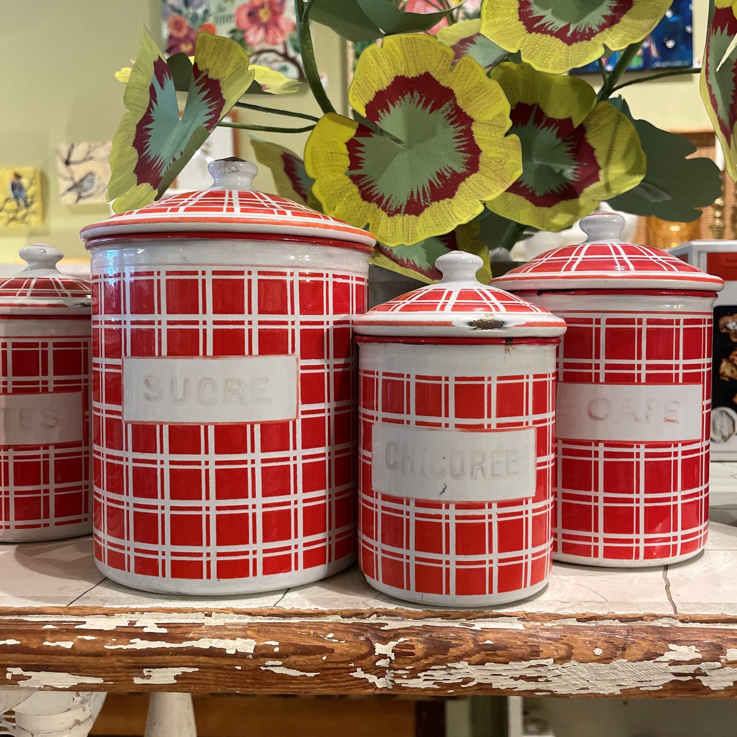 Vintage French Enamel Canister Set