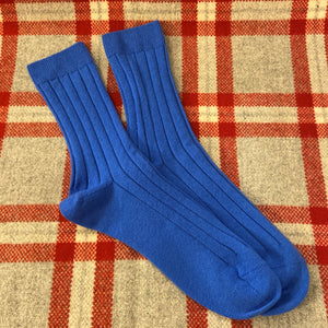 Large Blue Cashmere Ribbed Socks