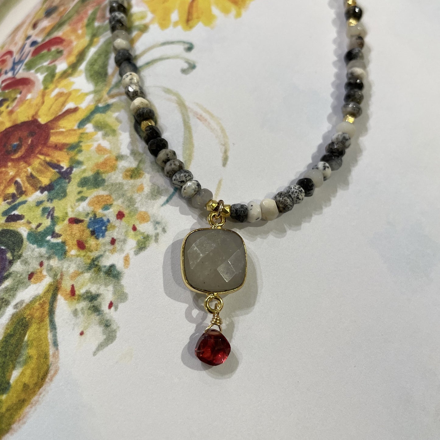 Garnet Moonstone Necklace