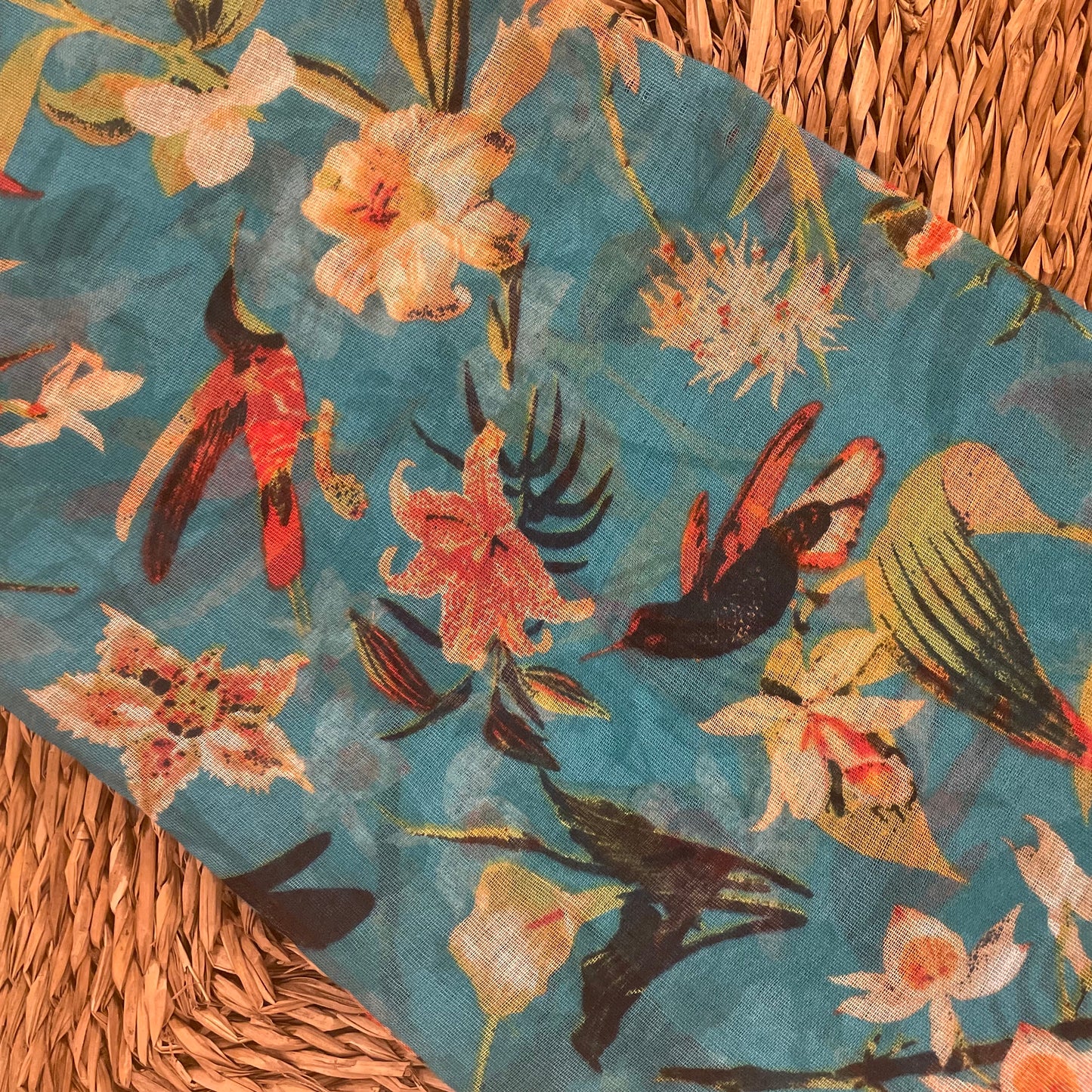 Vintage Hummingbird Turquoise Scarf