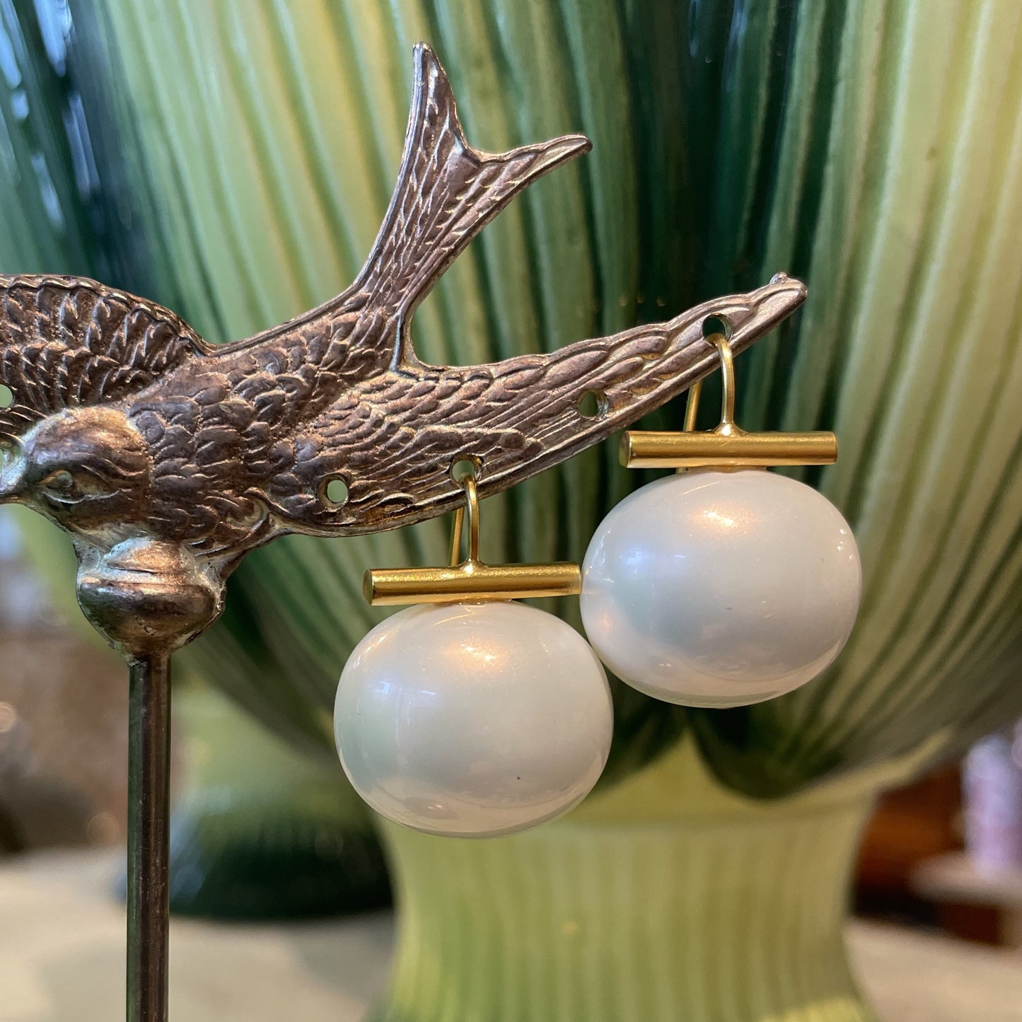 Large White Pebble Pearl Earrings