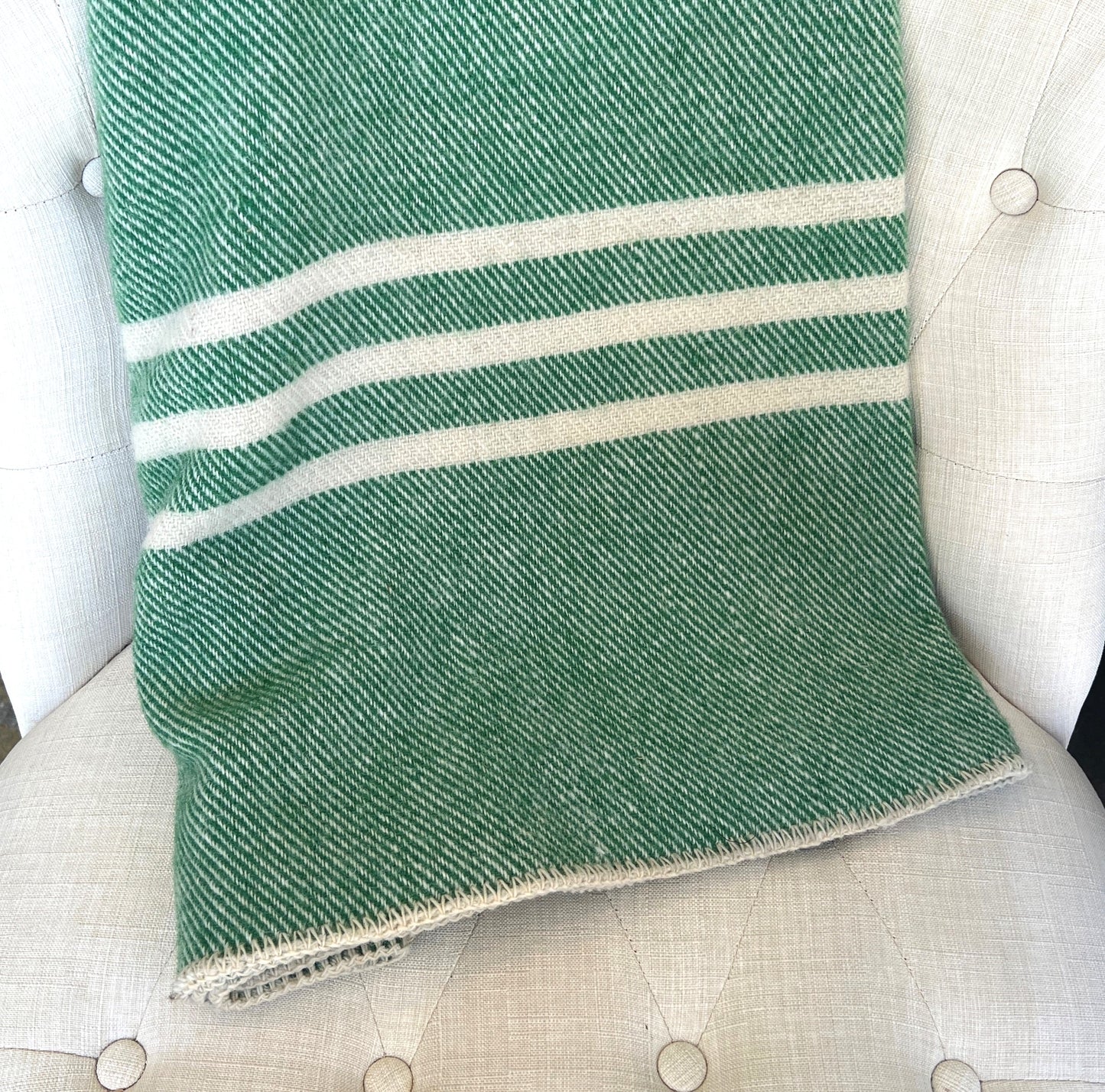 Large Kelly Green with Natural Stripe Blanket