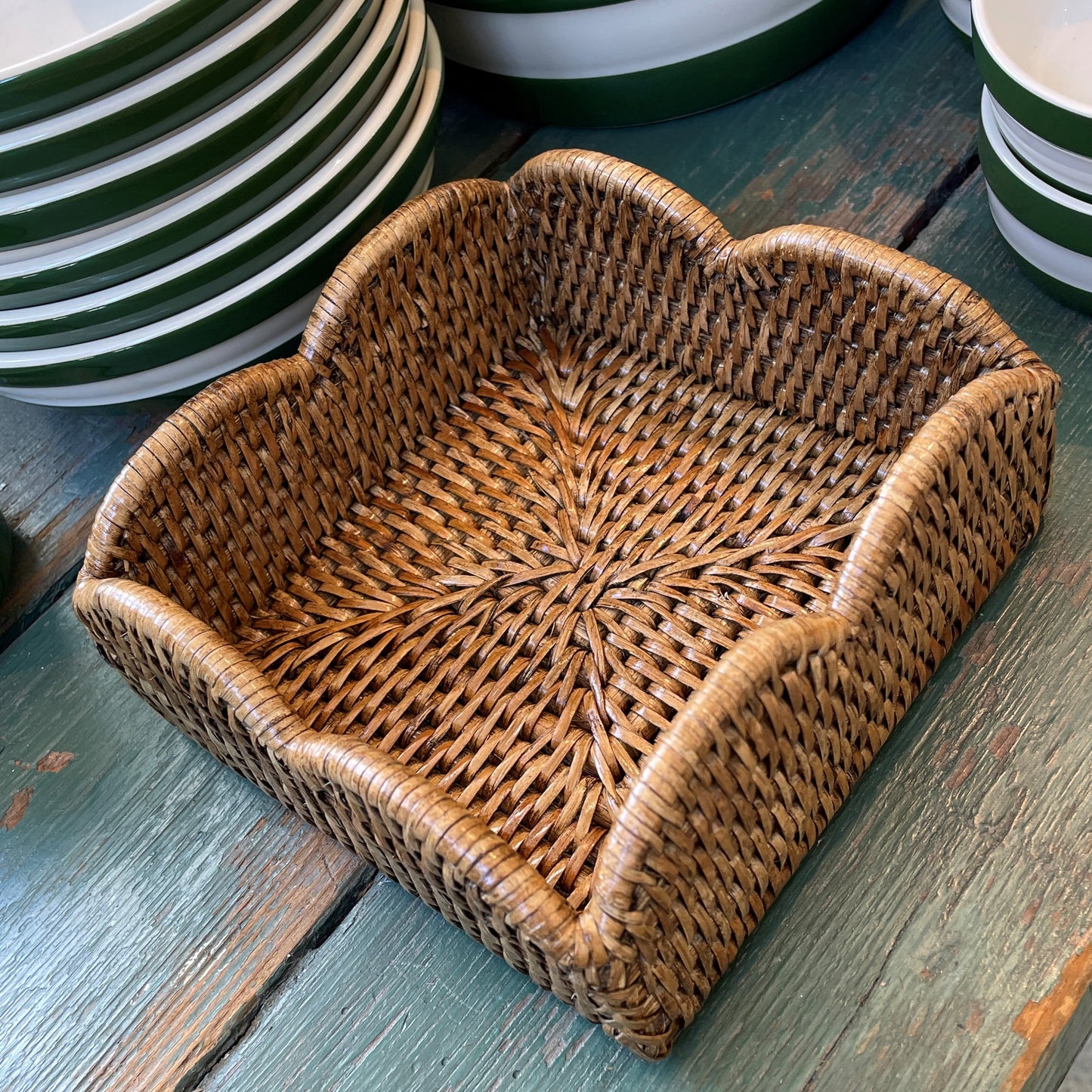 Scalloped Rattan Cocktail Napkin Holder