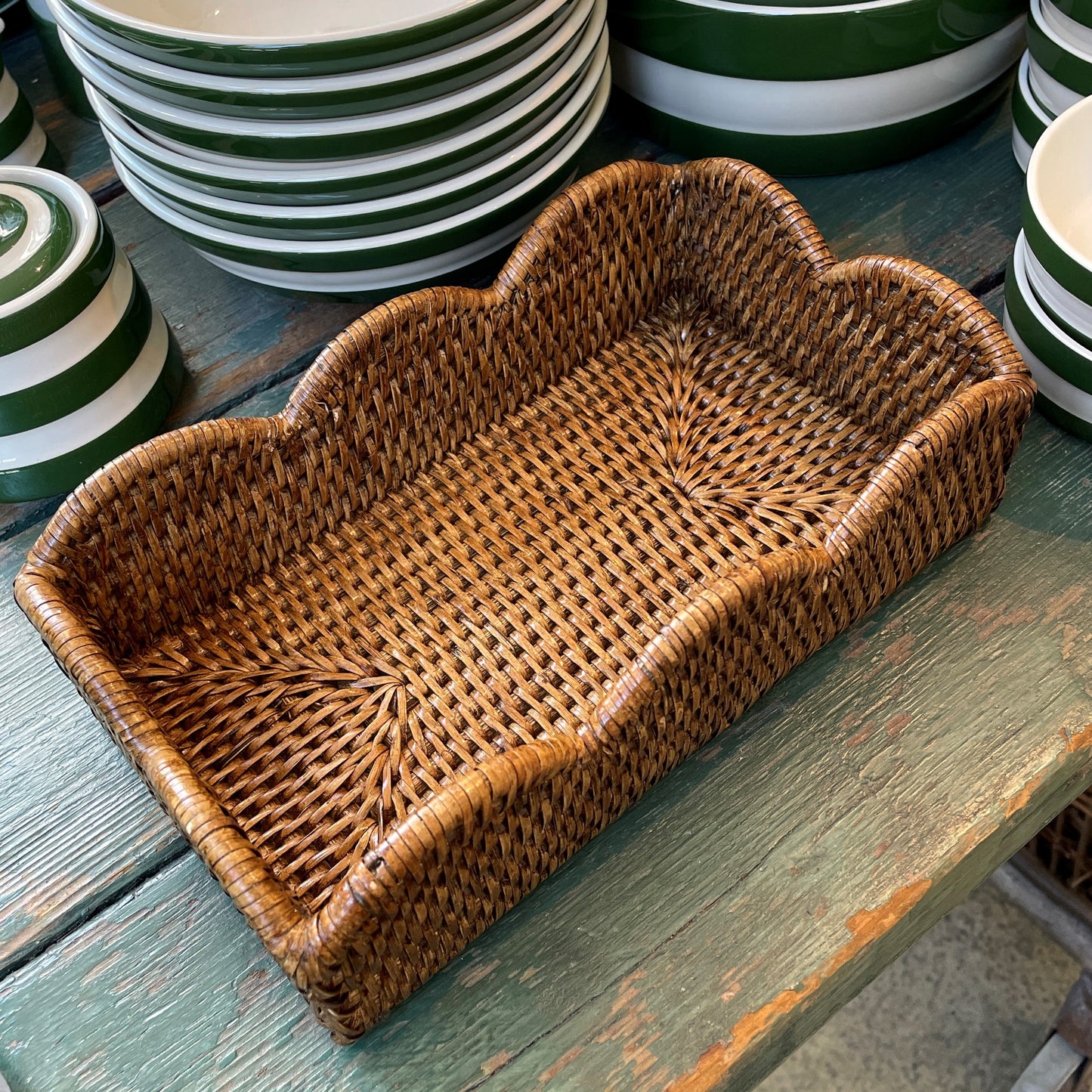 Scalloped Rattan Guest Napkin Holder