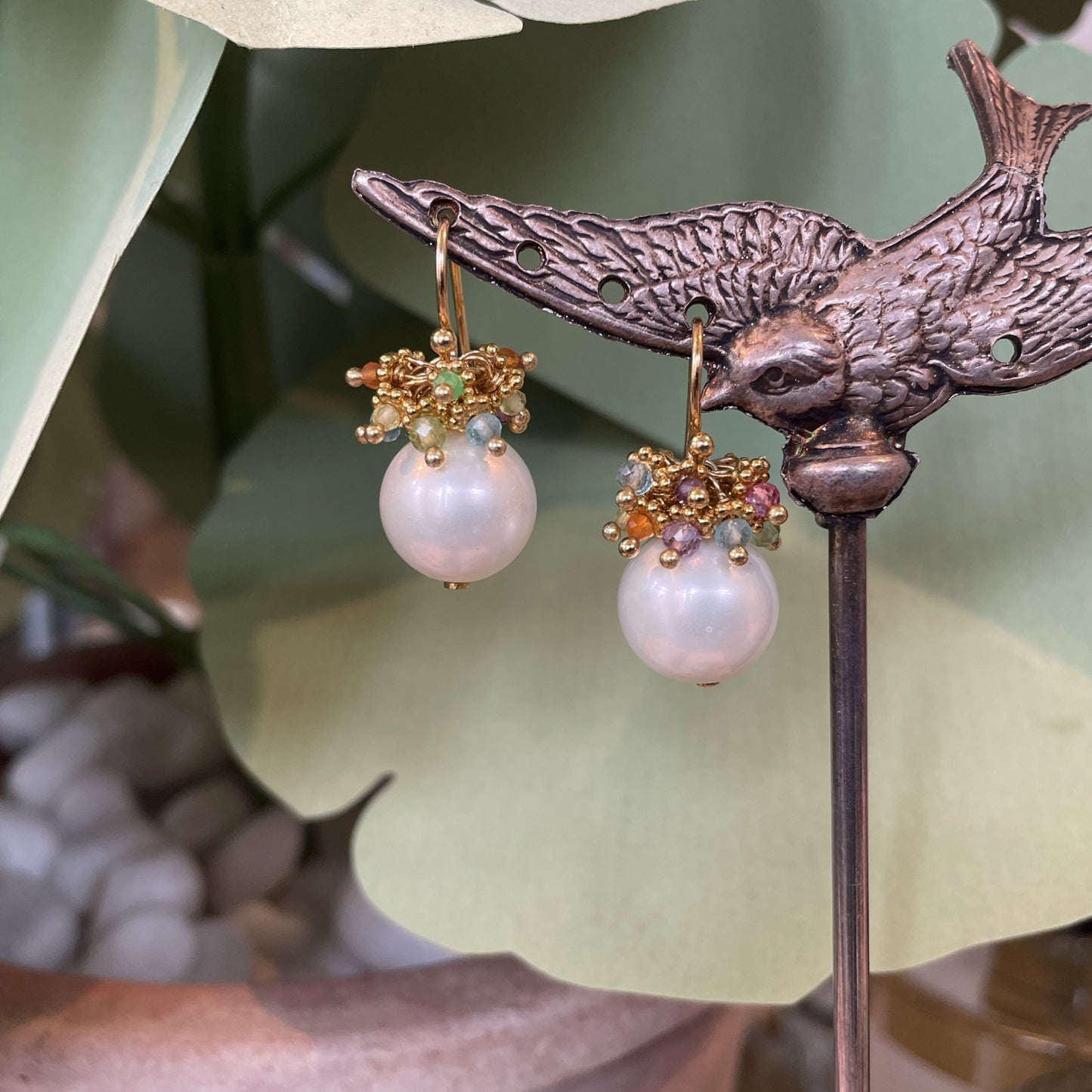 Pearl with Mixed Pastel Cluster Earrings