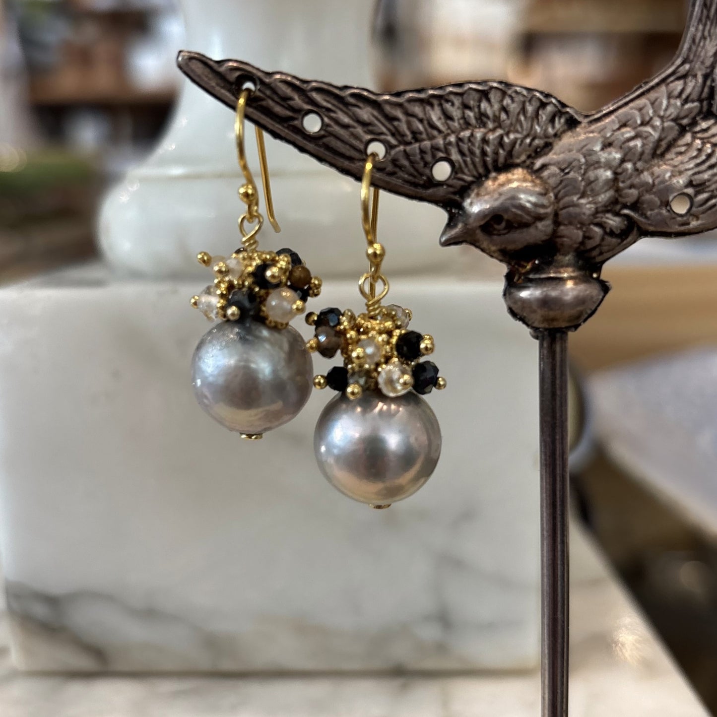Pearl with Neutral Cluster Earrings