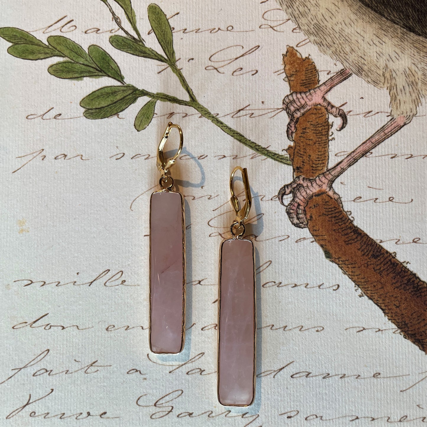Rose Quartz Rectangle Earrings