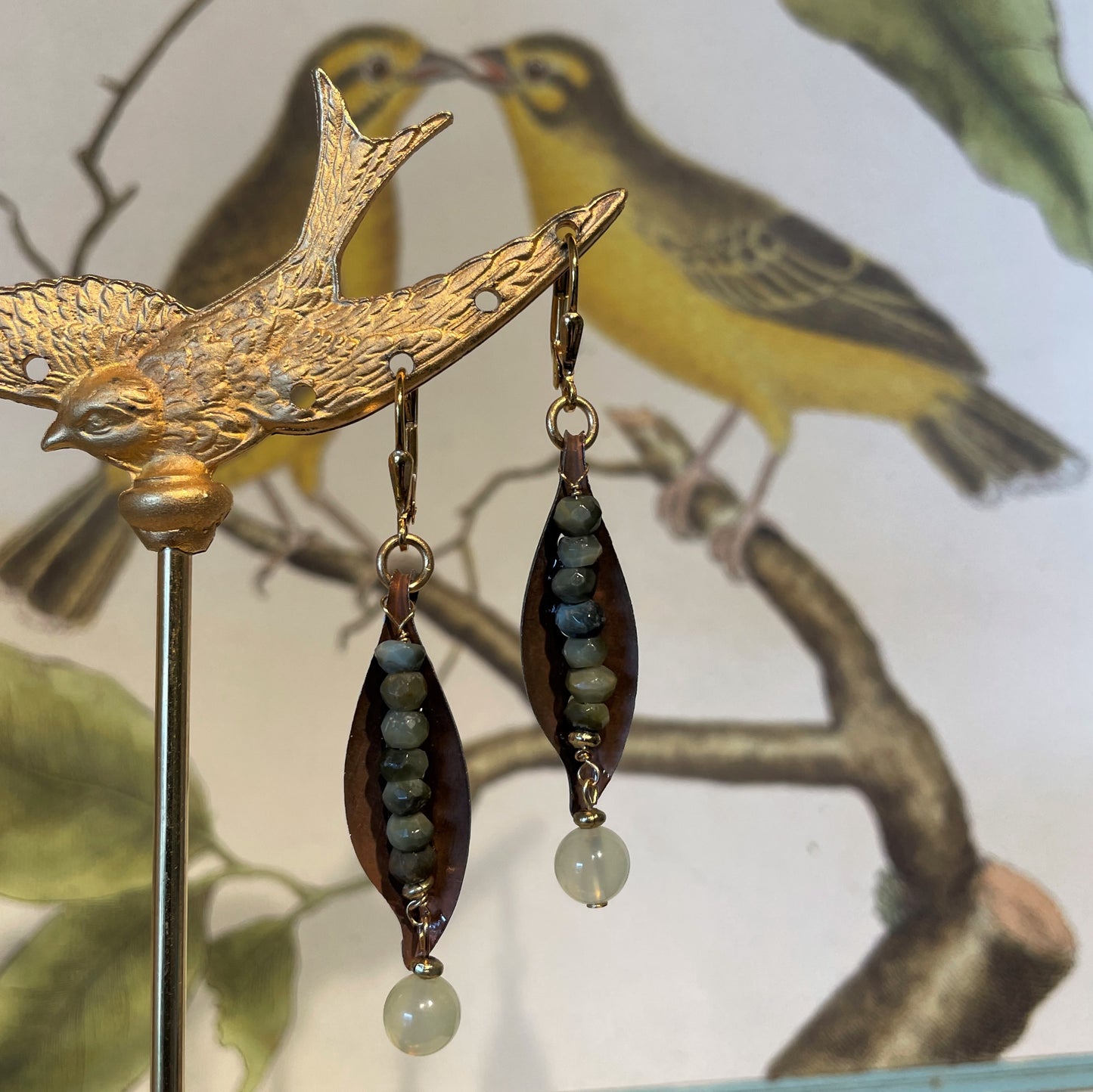 Brass and Tiger Eye Drop Earrings