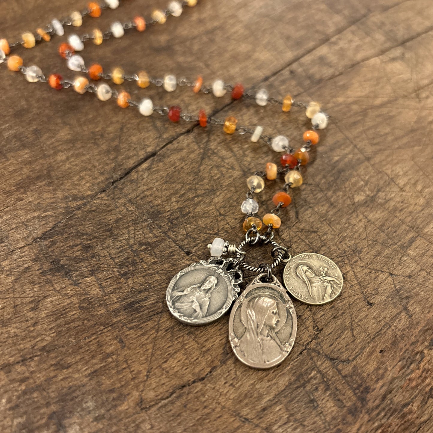 Mexican Fire Opal Vintage Charm Necklace