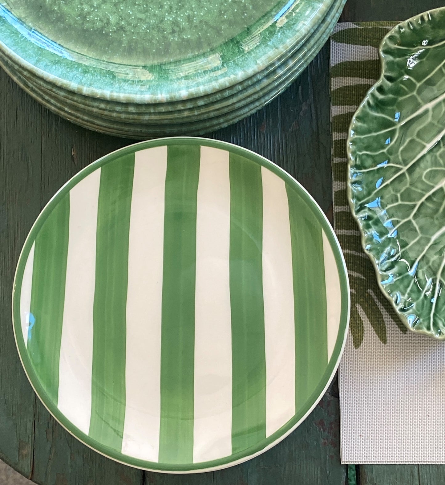 Green Striped Dessert Plate
