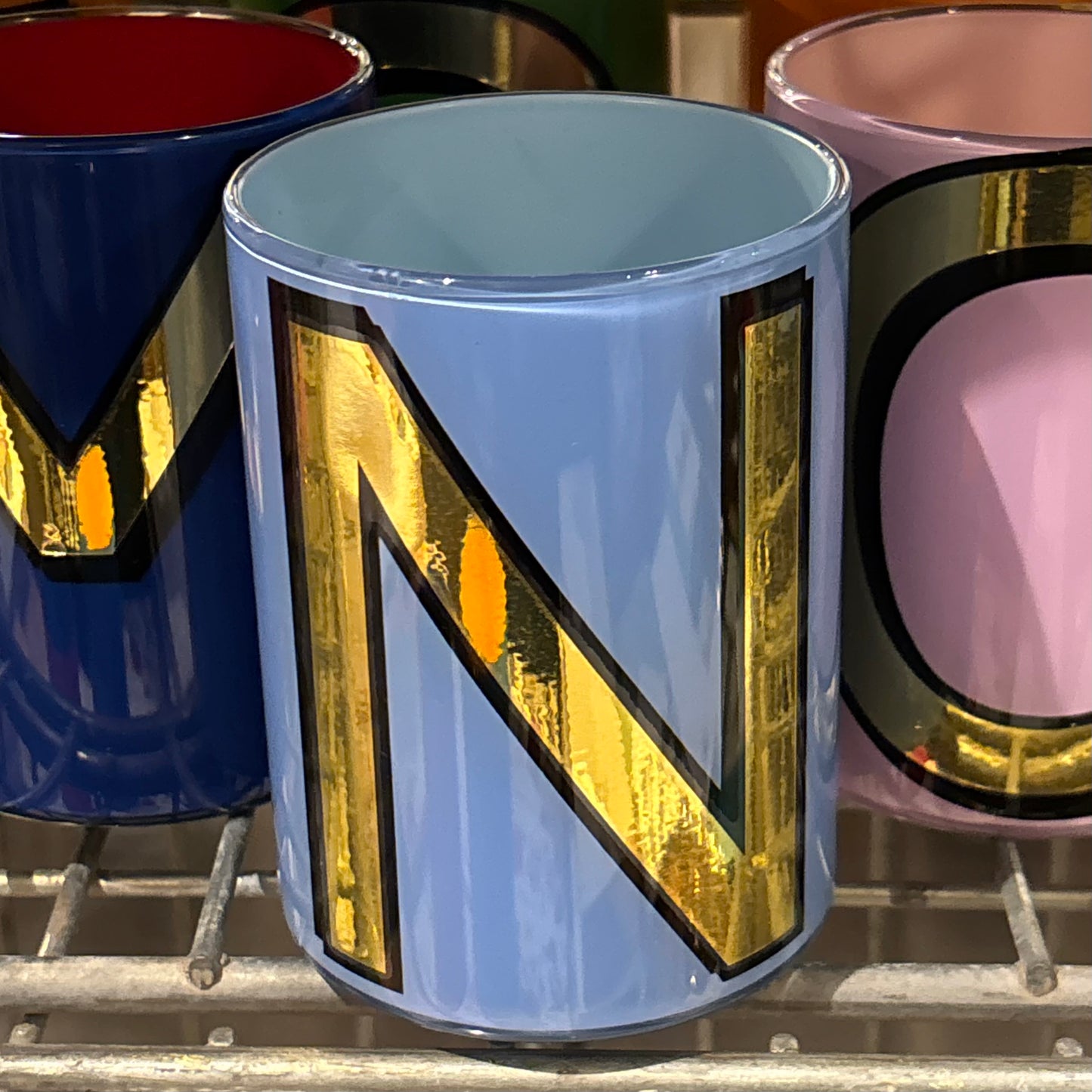 "N" Blue on Blue Bridie Hall Brush Pot