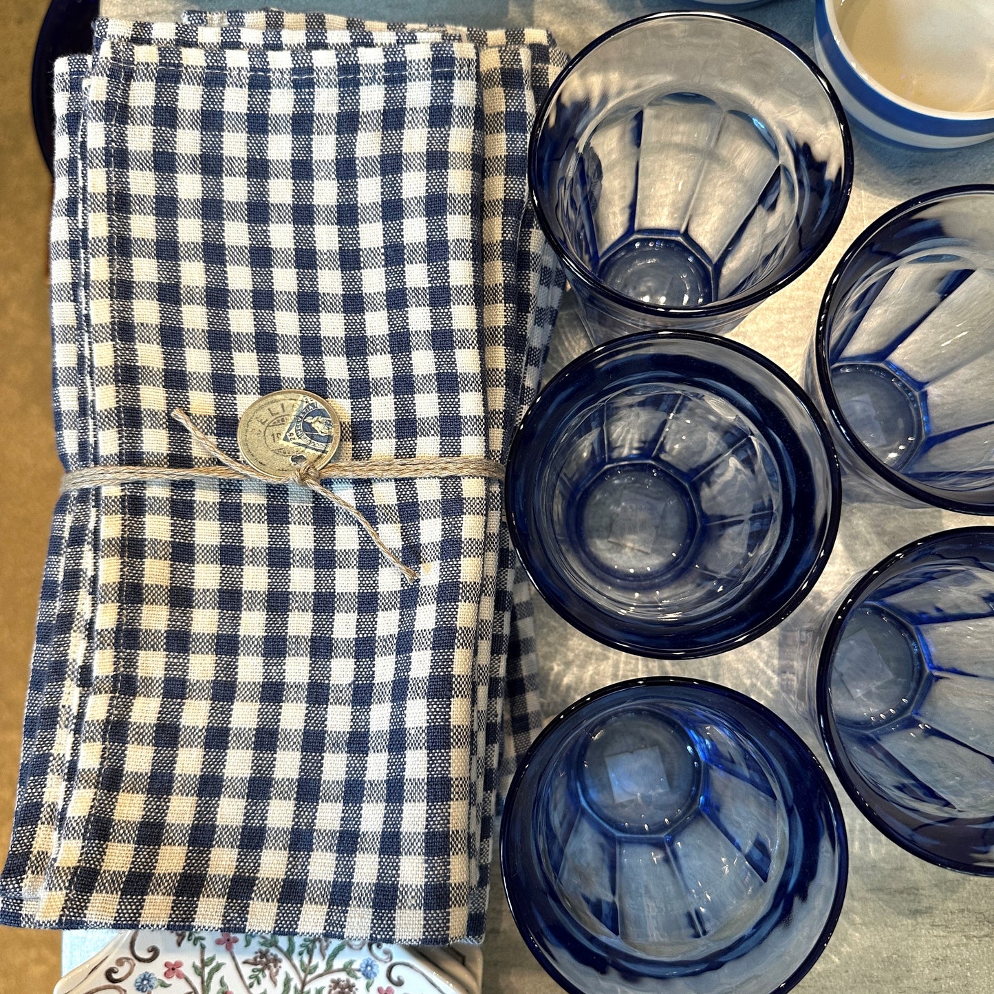 Indigo Gingham Linen Napkin Set