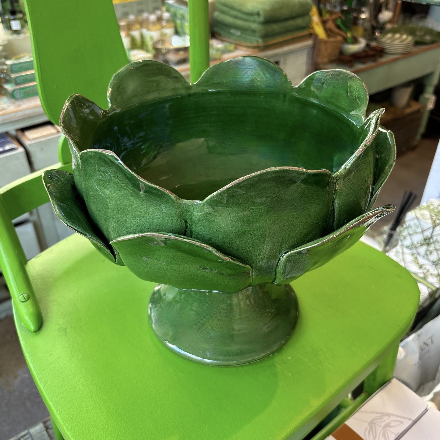 Green Ceramic Petal Bowl