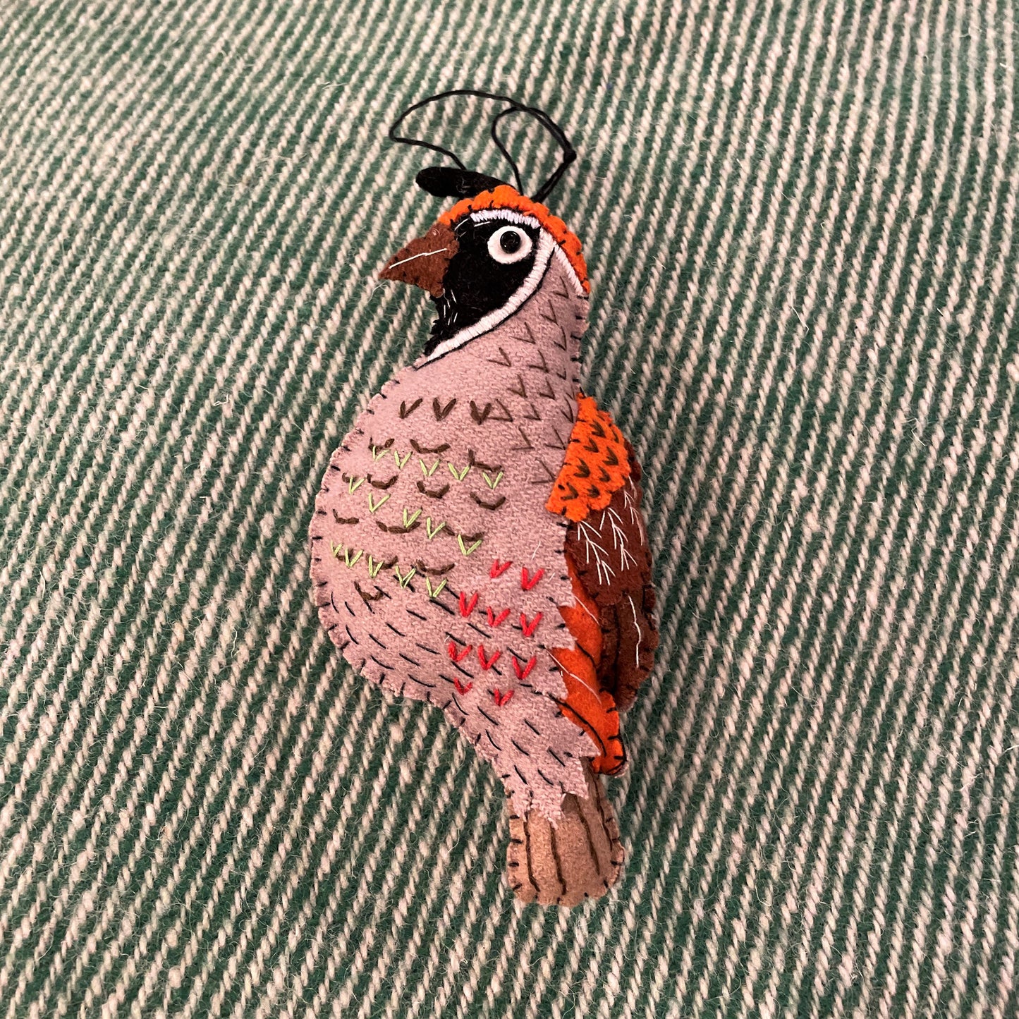 Hand Stitched Quail Ornament