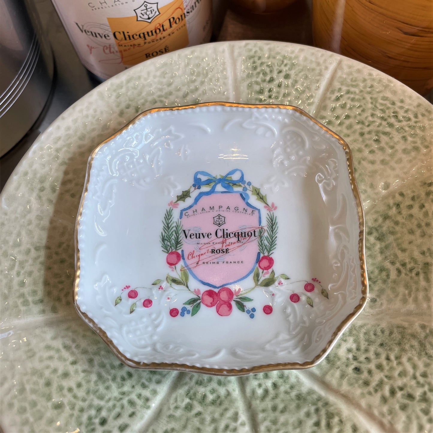 Veuve Ribboned Pink Square Dish