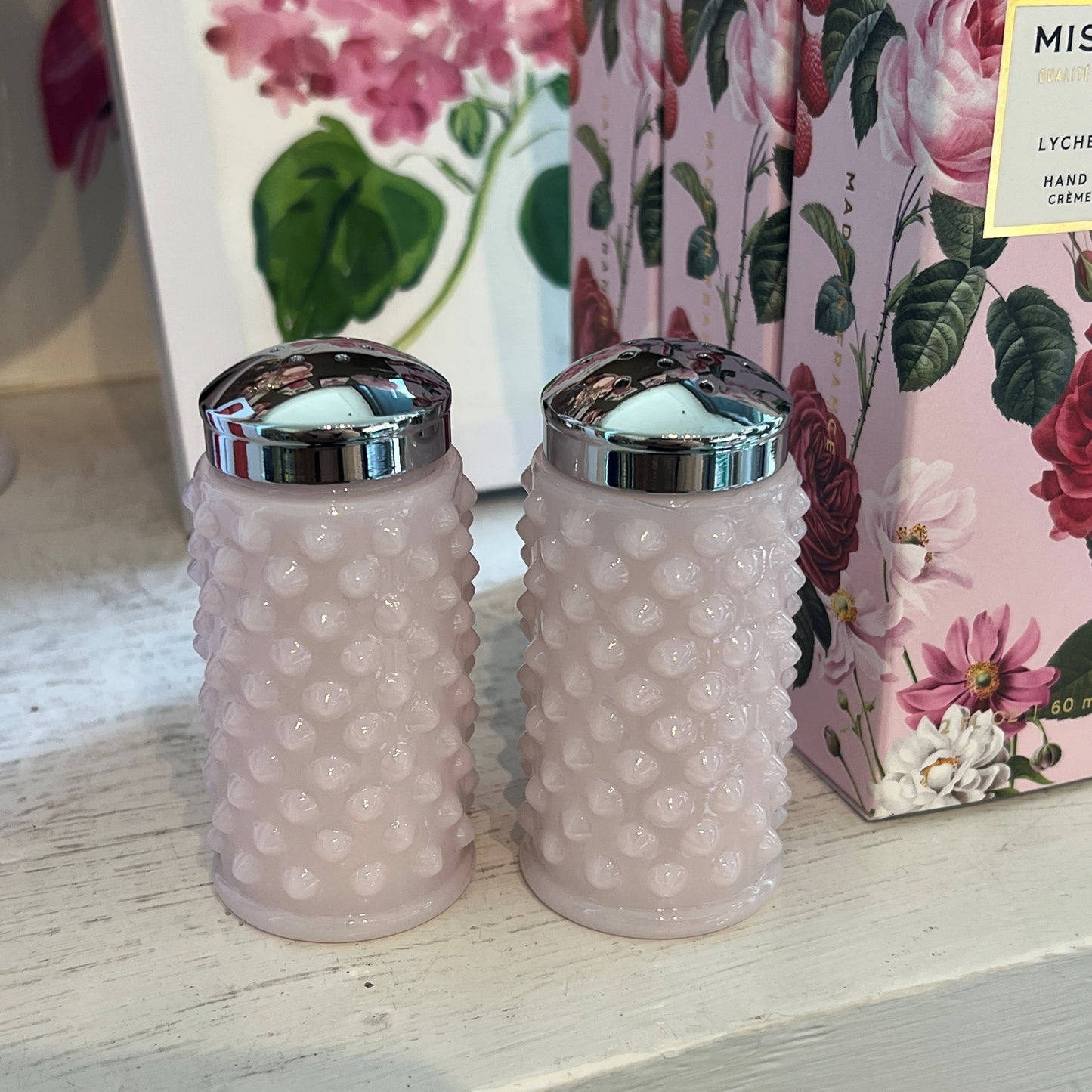 Pink Hobnail Salt & Pepper Set