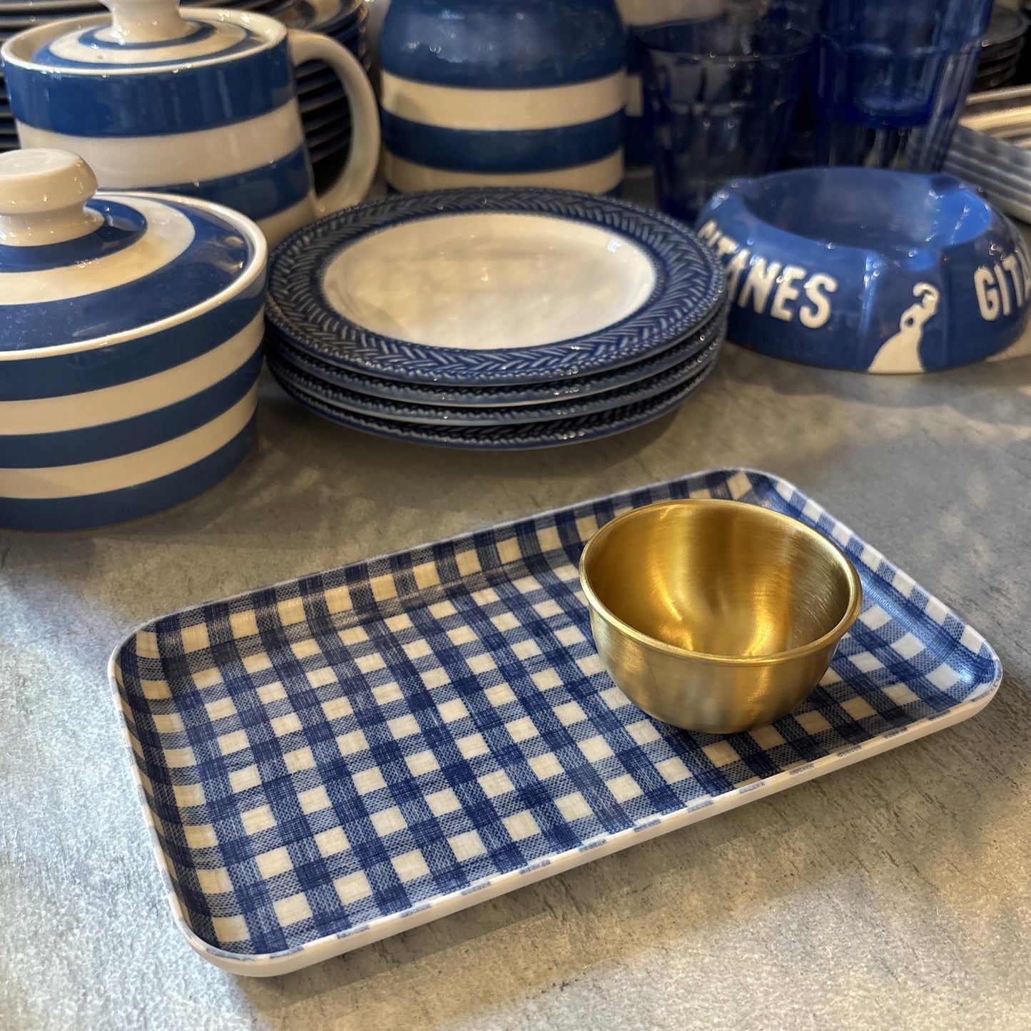 Blue Gingham Small Linen Tray