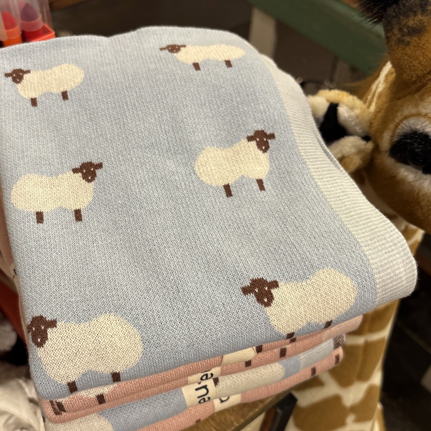 Blue Sheep Swaddling Blanket