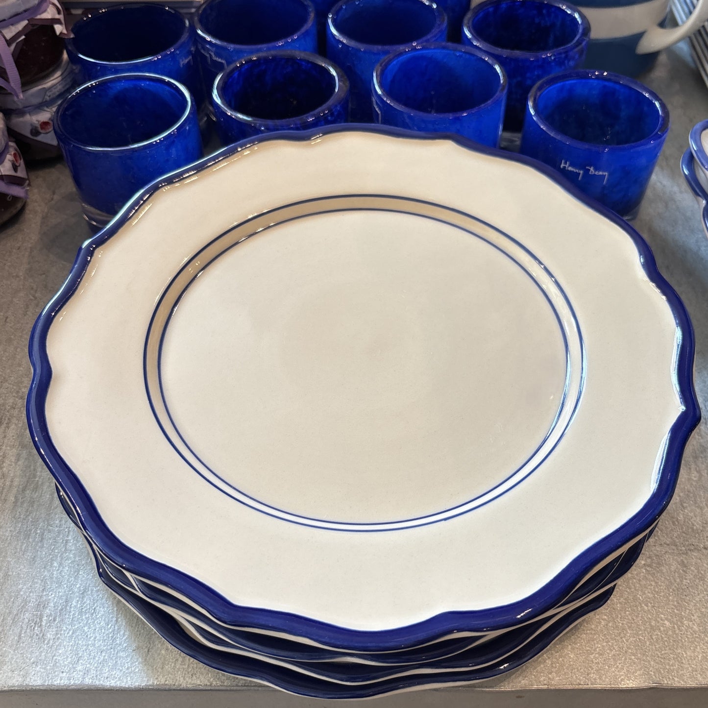 Hand Painted Blue Trim Dinner Plate