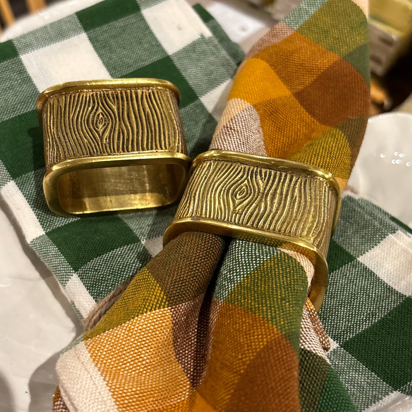 Faux Bois Brass Single Napkin Ring