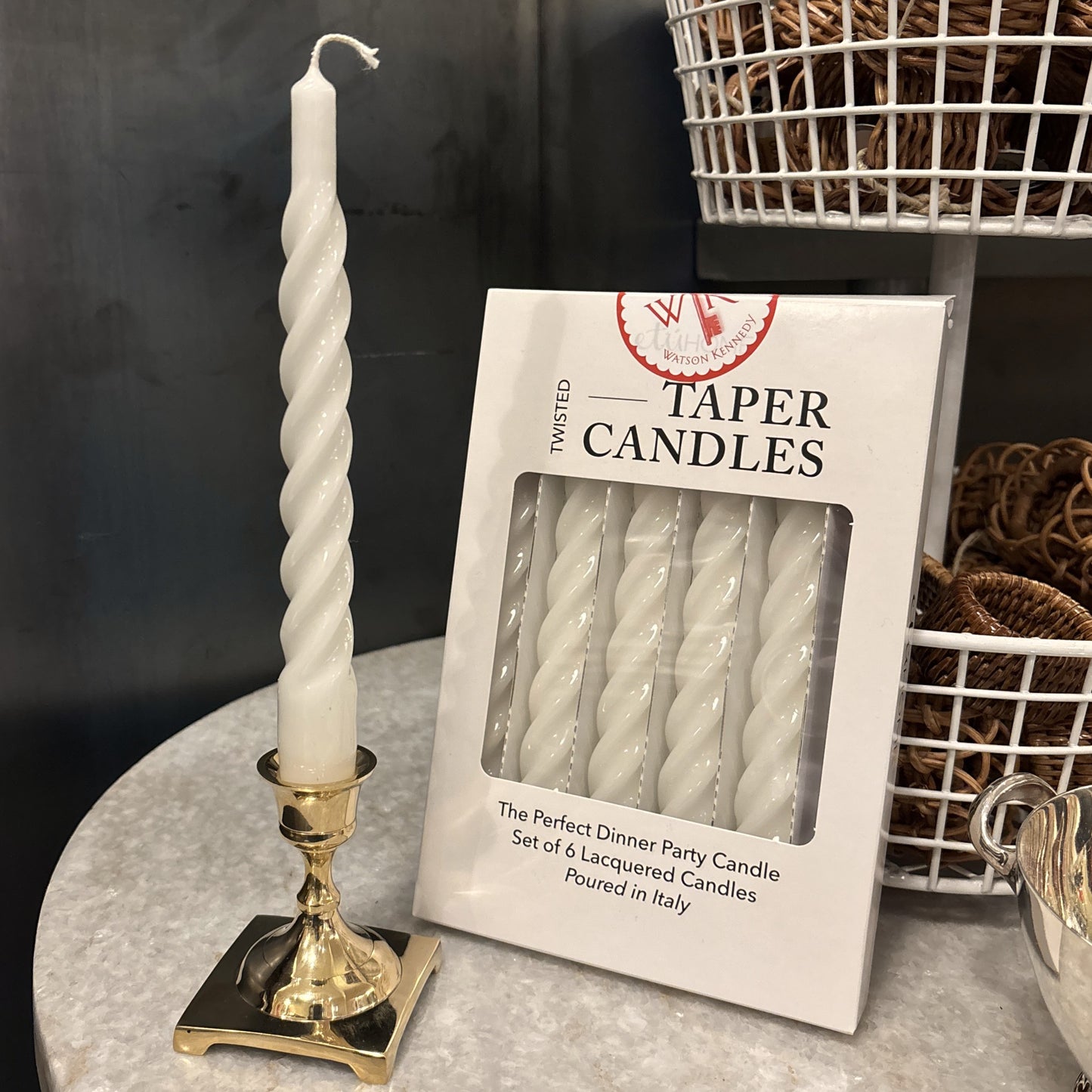White Spiral Boxed Taper Set