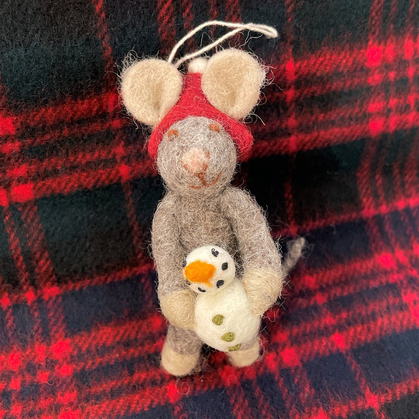 Baby Grey Mouse with Snowman Ornament